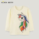 Tシャツ キッズ 長袖 子供服 トップス かわいい ユニコーン プリント ラウンドネック プルオーバー 綿100% 普段着 通園着 秋冬(4)