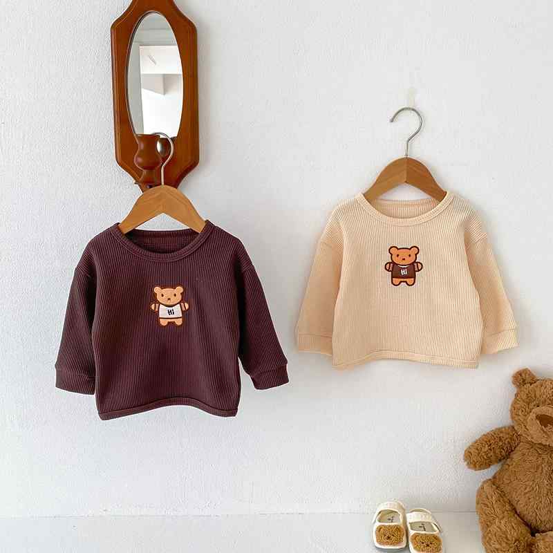 Tシャツ キッズ 男女兼用 子供服 長袖 ワッフル 小熊 くま柄 Tシャツ 韓国風 カジュアル トップス 春秋..