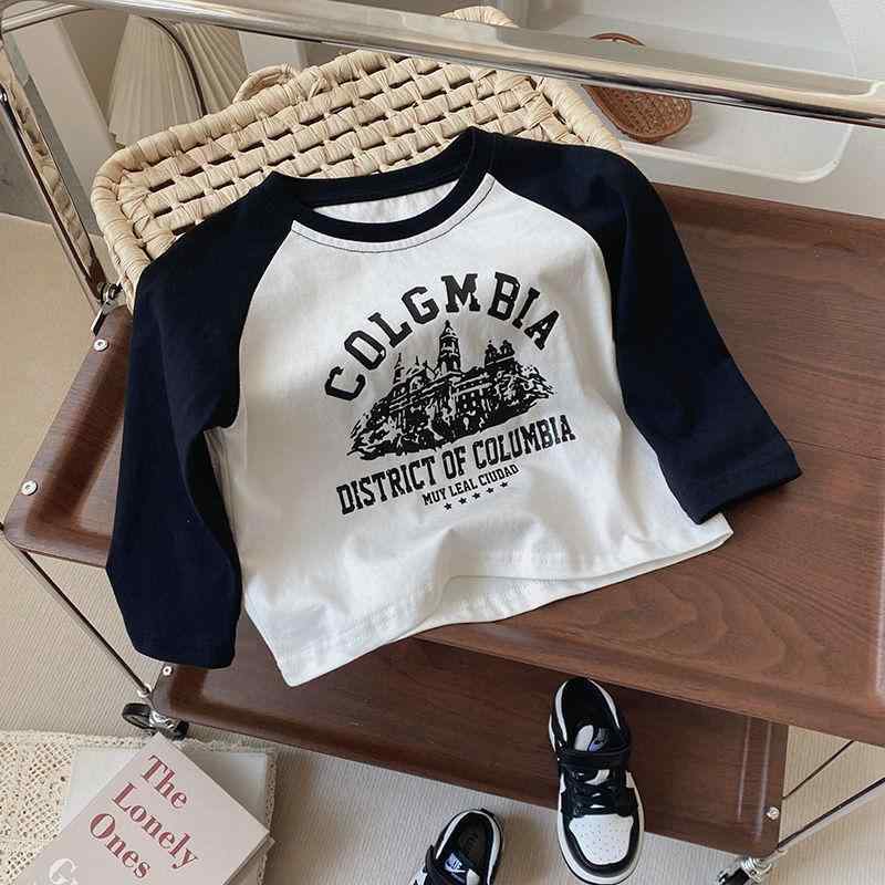 Tシャツ キッズ 子供服 長袖 春秋 綿100% ゆったり かわいい カジュアル トップス 黒 ブラック 切り替..