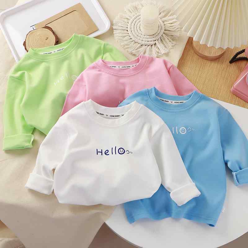 子供用Tシャツ 長袖 全綿 男児 女児 カットソー 春秋 ベビー キッズ 子供服 トップス インナー 吸湿性 通気性 かわいい アルファベット 白 ピンク系 緑 青(4)