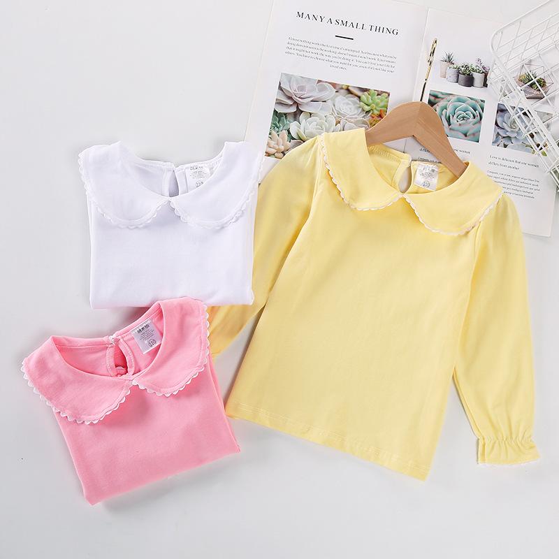 Tシャツ キッズ 長袖 女の子 子供服 無地 トップス 春秋 ベビー 付け襟付き コットン ピンク系(x2)