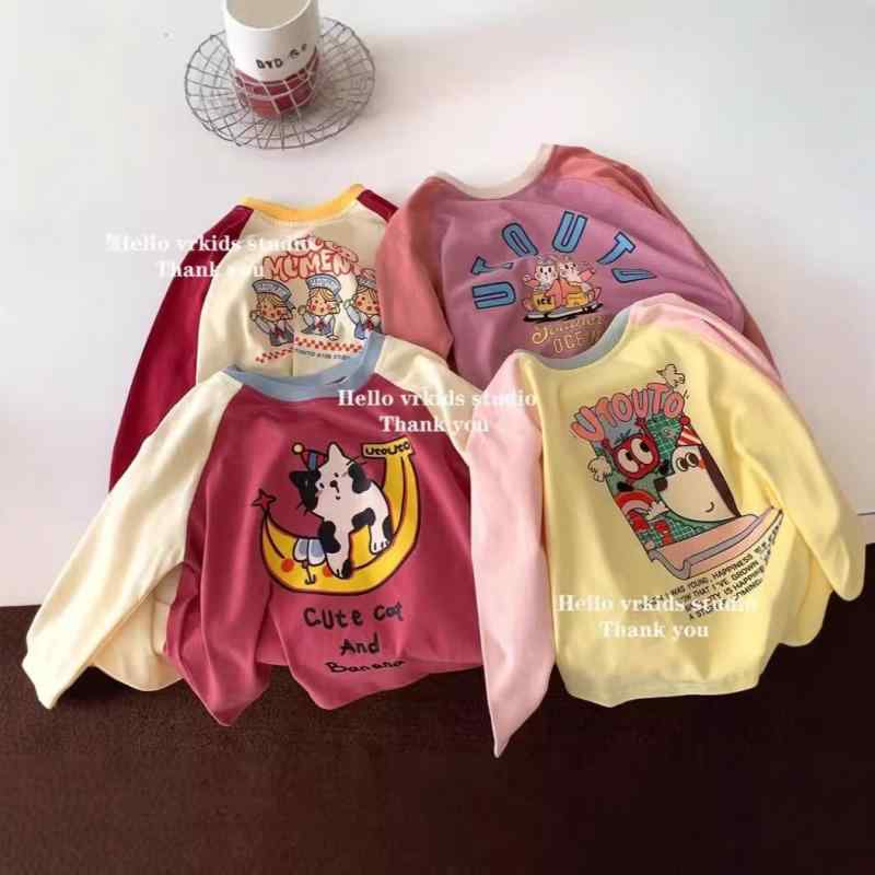 Tシャツ ガールズ ベビー 長袖 子供服 綿100% カットソー 韓国風 アプリコット イエロー ピンク レッド..