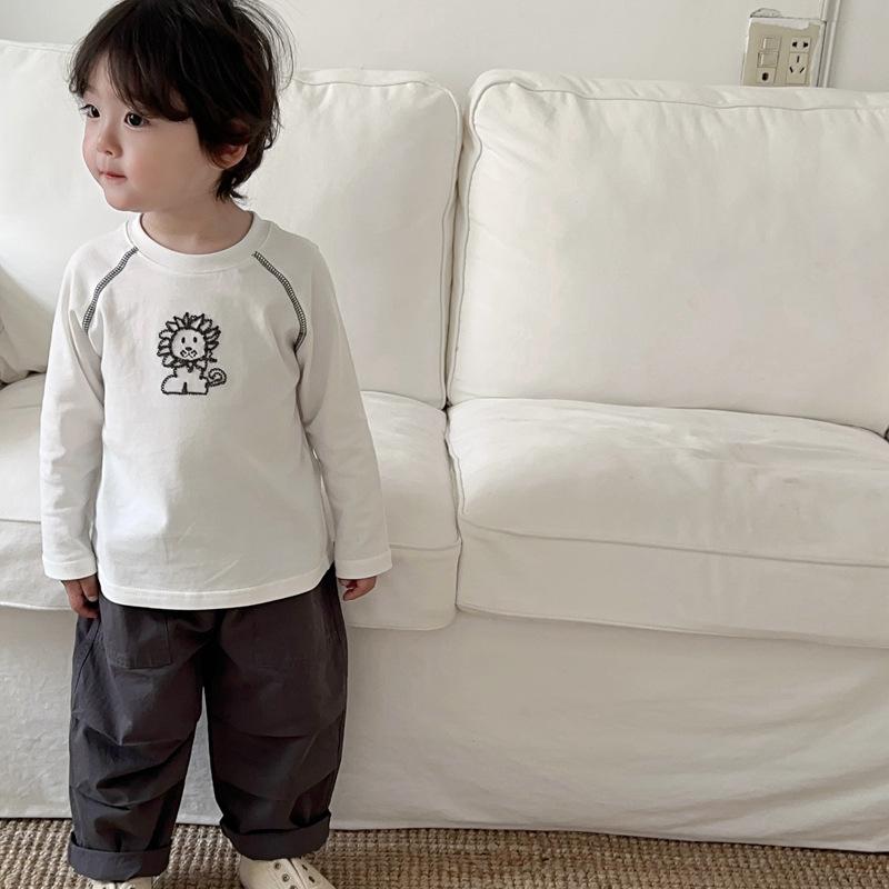 Tシャツ キッズ 春秋 長袖 子供服 男の子 女の子 綿100% 小獅子 刺繍 トップス インナー 吸湿性 通気性 80cm 90cm 100cm 110cm 120cm(4)