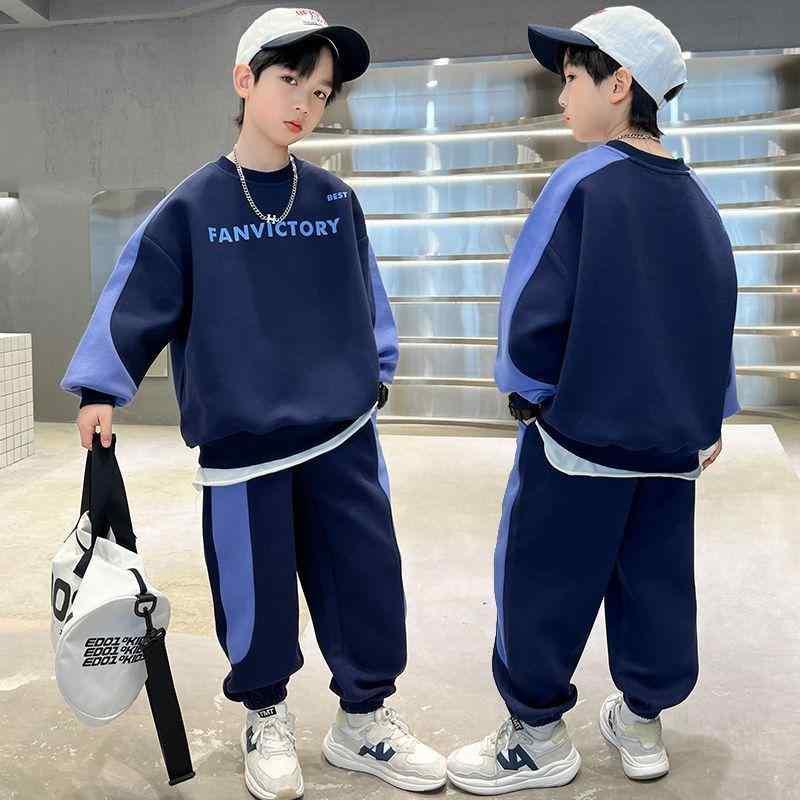 子供用セットアップ 長袖トップス &amp; パンツ 上下2点セット 男の子 春秋 スポーツウェア 普段使い 部屋着 130 140 150 160 170 藏青色 カーキ色