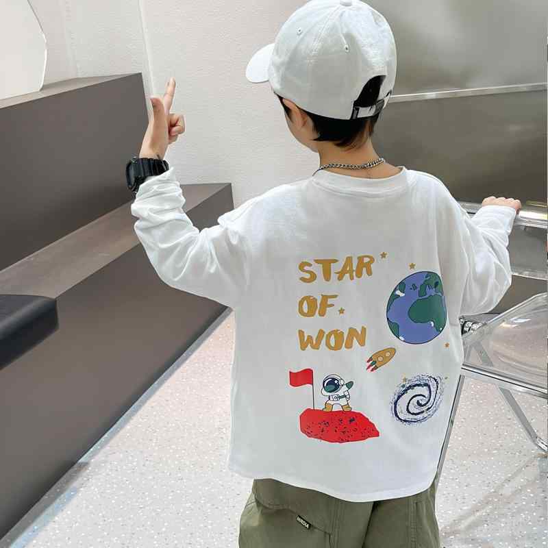 Tシャツ キッズ 男の子 子供服 トップス 長袖 春秋 綿100% カットソー プリント 薄手 通学 普段着 110c..