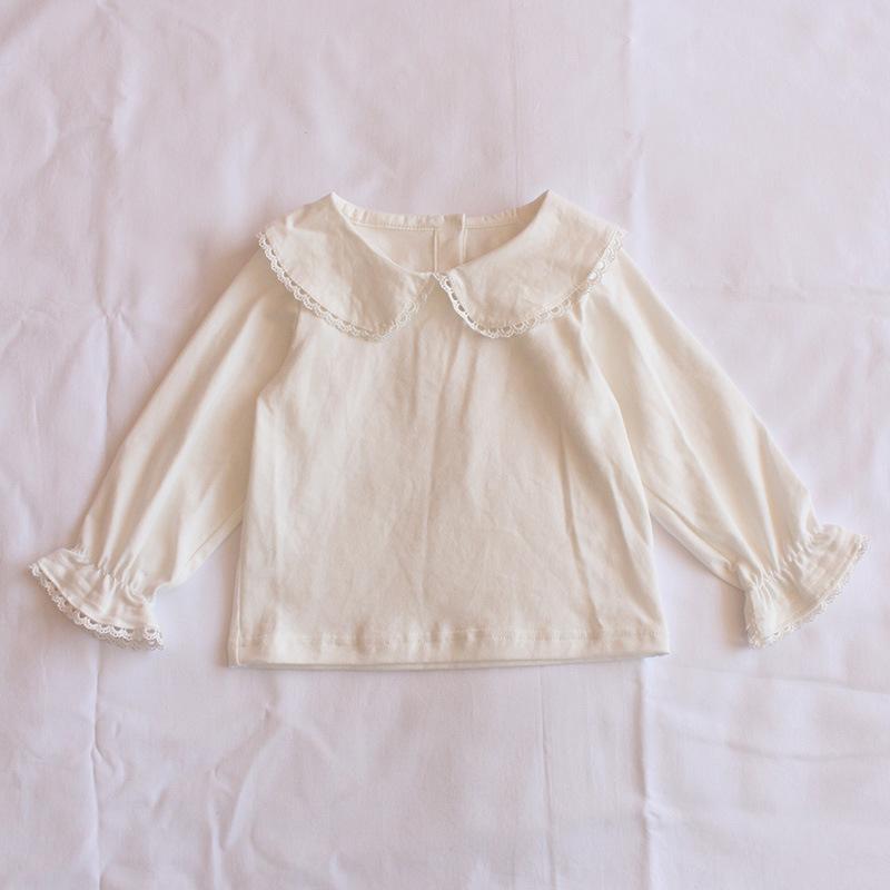 Tシャツ ベビー服 長袖 春秋 乳幼児 女の子 襟付き トップス カットソー 綿 無地 白 6ヶ月 1歳 2歳 70cm 80cm 90cm