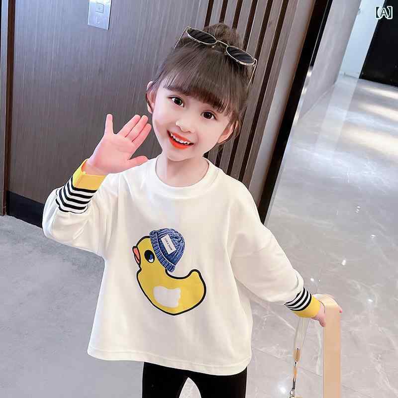 Tシャツ ガールズ 子供服 春秋 長袖 コットン トップス 女の子 ベビー服 カットソー かわいい アヒル プリント 90cm 100cm 110cm 120cm 130cm 140cm(4)
