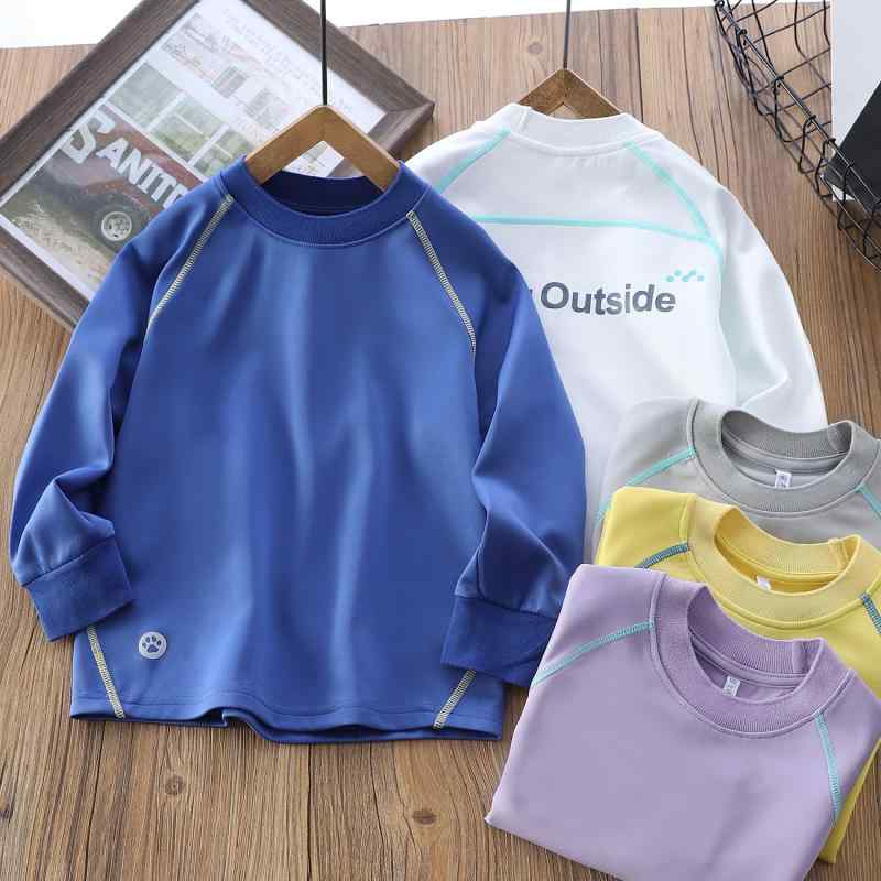 Tシャツ キッズ 男女兼用 子供服 長袖 春秋 スポーツ ウェア トップス 吸湿速乾 110-170cm ホワイト イエロー パープル 黎明グレー 星空ブルー(x2)