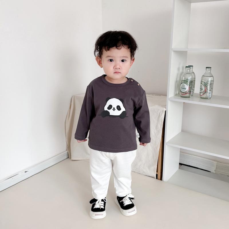 Tシャツ ベビー 男児 長袖 コットン 春秋 韓国風 柔らかい 熊のプリント 炭グレー かわいい 普段着 部屋着(x2)(4)