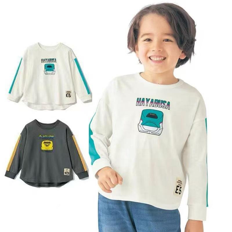 Tシャツ キッズ 男の子 新幹線 電車柄 長袖 トップス 子供服 カットソー 綿100% 春秋 白色 グレー 100 ..