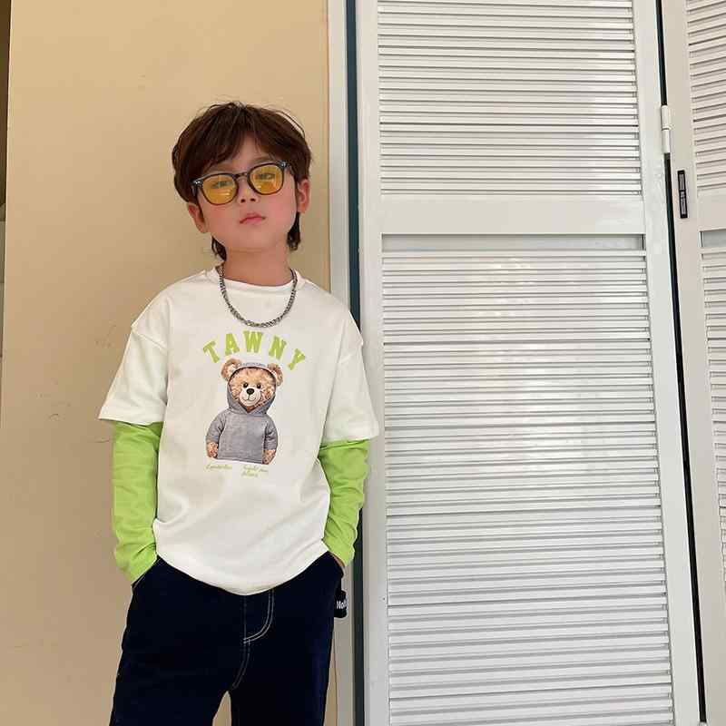 Tシャツ キッズ 男の子 長袖 トップス 小熊 プリント 子供服 重ね着風 カットソー 90cm 100cm 110cm 12..