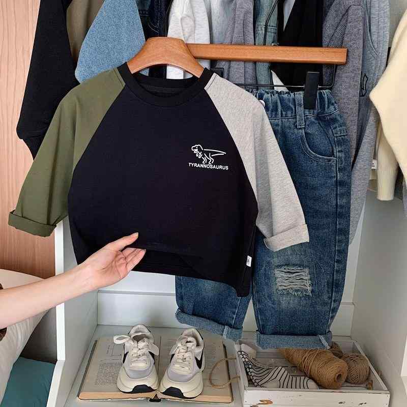 Tシャツ 男の子 子供服 長袖 春秋 恐竜 カットソー カジュアル トップス 綿100% ブラック