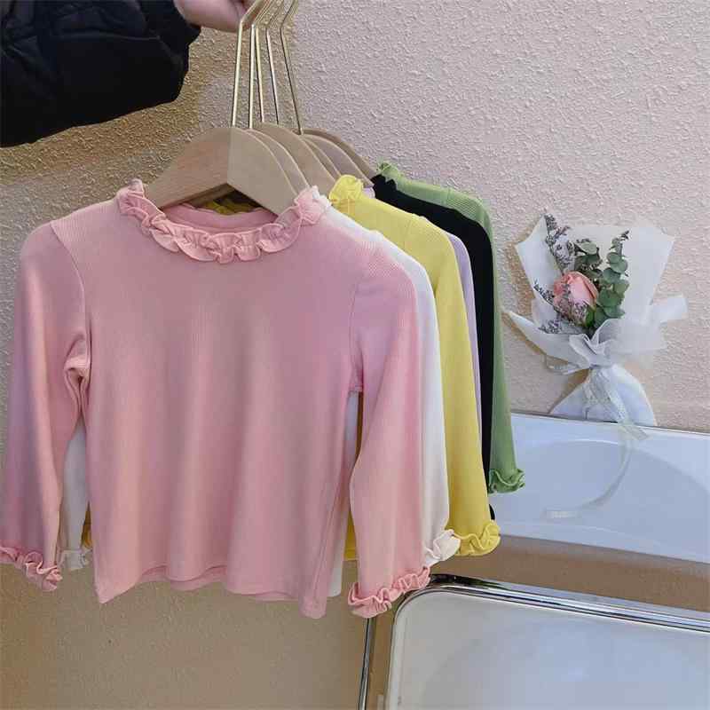 Tシャツ ガールズ 花柄襟付き 長袖 カットソー 子供服 インナー トップス 再生繊維 春秋 ピンク系 ブラ..