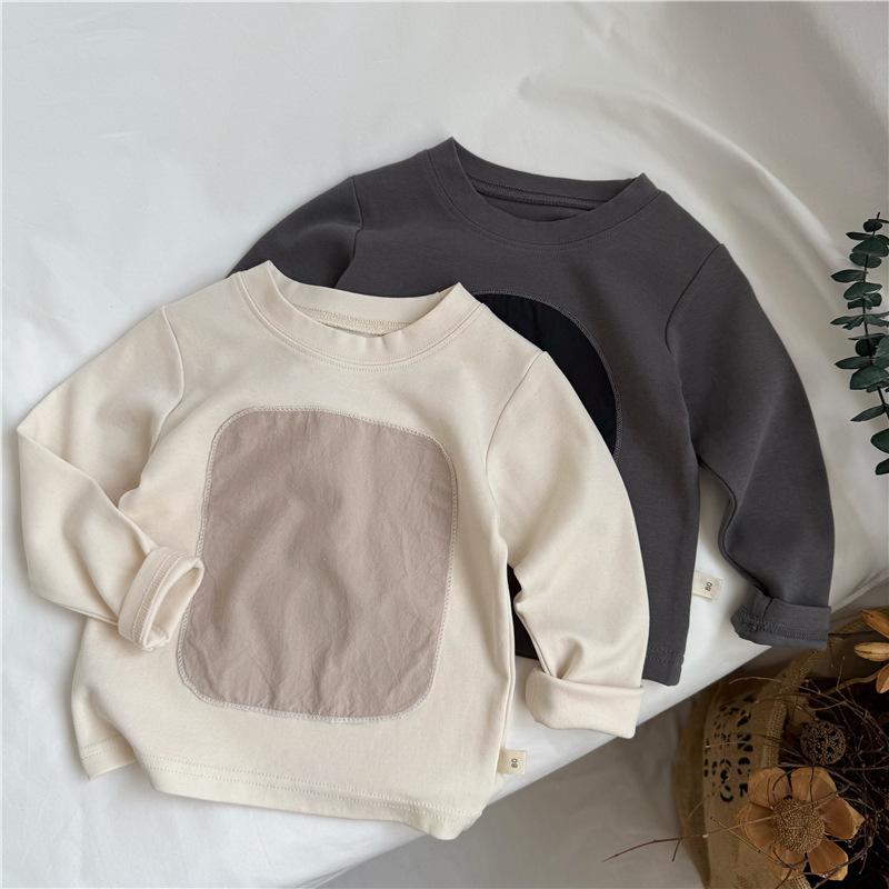 Tシャツ キッズ 男女兼用 子供服 長袖Tシャツ 春秋 綿100% カジュアル トップス 切り替え 無地 ベージ..