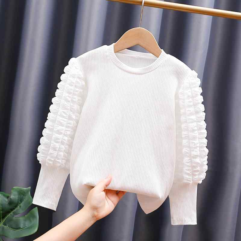 子供用Tシャツ ガールズ 長袖 コットン トップス パフスリーブ インナーシャツ 白 110cm 120cm 130cm 1..