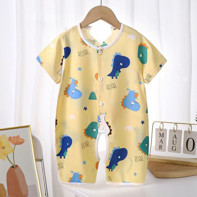 ロンパース ベビー 短袖 短パン 薄手 赤ちゃん 子供服 コットン 人造綿 接触冷感 かわいい 象 星柄 クマ シロクマ サメ 昆虫 イチゴ 犬 怪獣 恐竜柄 73 80 90 100 春夏
