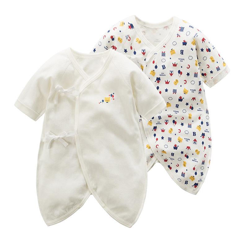 ベビー服 新生児 蝶ネクタイ ロンパース オールシーズン 天然彩綿 吸汗 通気 肌に優しい 柔らかい かわいい クマ柄 長袖 斜めボタン留め 50-70CM(x10)