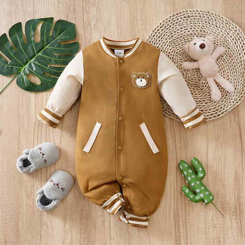 ロンパース ベビー服 長袖 コットン 赤ちゃん 新生児 カバーオール 春秋 スポーツ風 無地 かわいい 普段使い 男の子 女の子 59cm 66cm 73cm 80cm(x3)