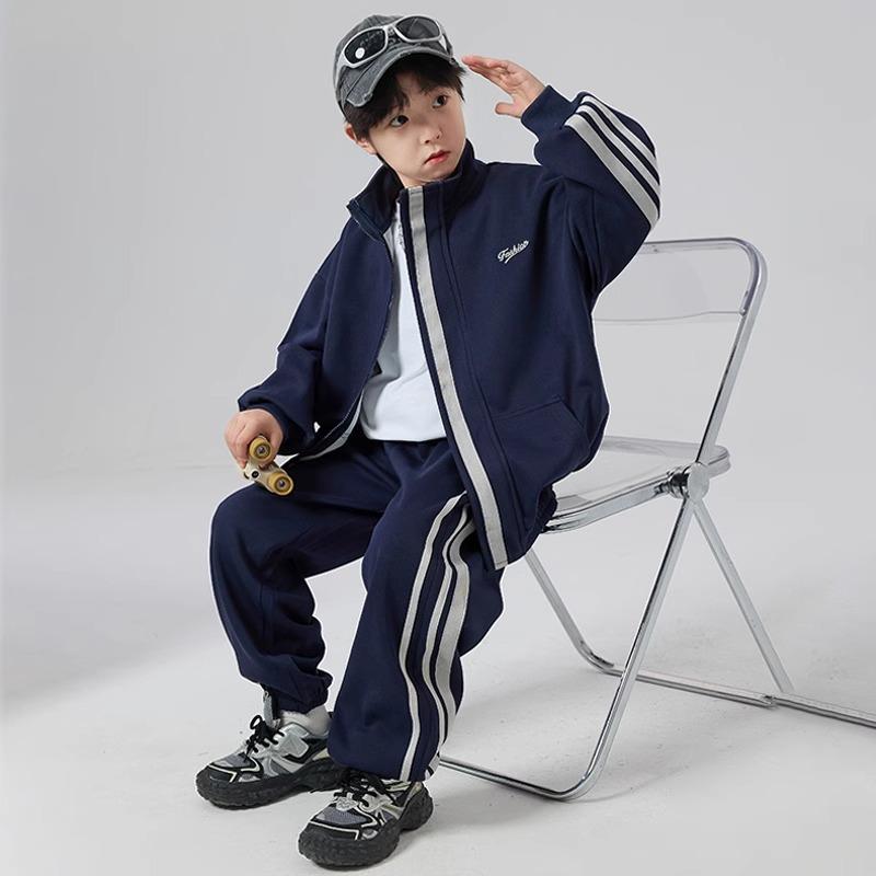 子供用ジャージ 上下セット 男の子 春秋 中 বড় 子供服 長袖 スポーツウェア 綿 混紡 グレー 紺