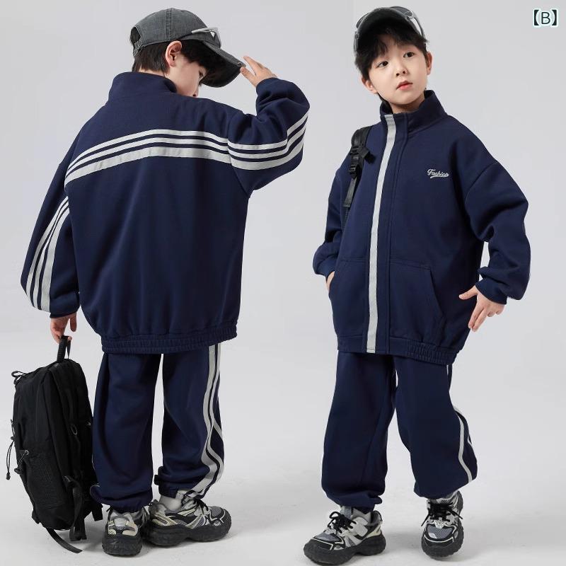 子供用ジャージ 上下セット 男の子 春秋 中 বড় 子供服 長袖 スポーツウェア 綿 混紡 グレー 紺 3