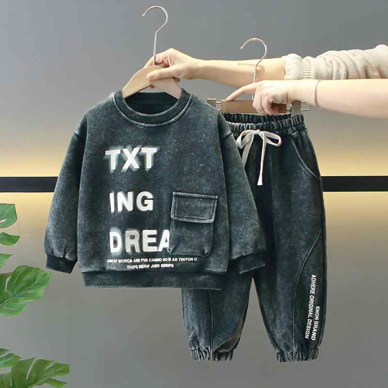 子供用セットアップ 春秋 男の子用スウェット 2点セット トップス パンツ 綿100％ 長袖 黒 90 100 110 120 130 140 150cm