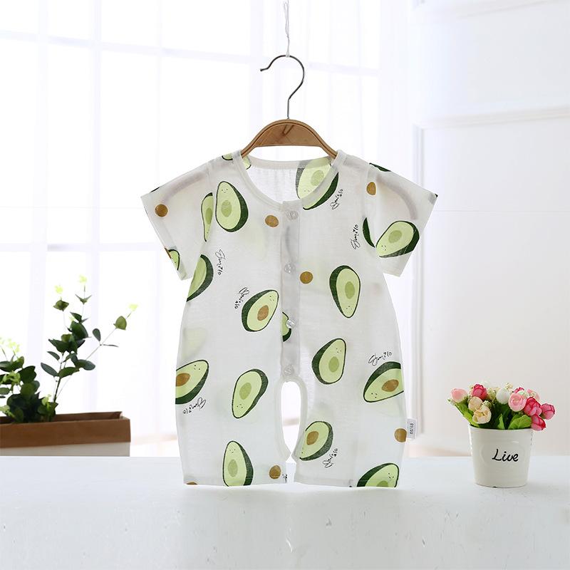 ベビー服 ロンパース 半袖 薄手 新生児 赤ちゃん 綿100% 接触冷感 開きタイプ 夏 66cm 73cm 80cm 90cm かわいい アニマル柄 イチゴ柄 スイカ柄 オレンジ柄(x2)