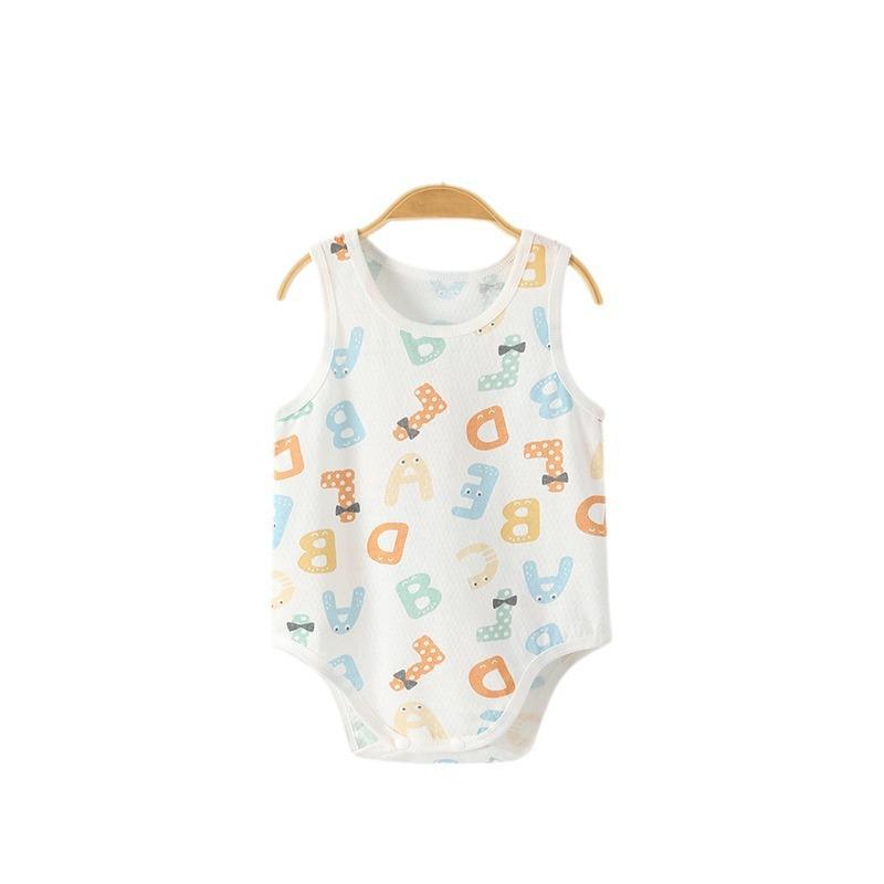 ベビー服 ロンパース カバーオール 夏 新生児 赤ちゃん 綿100% ノースリーブ 薄手 かわいい 小熊柄 ブルー系 レッド系 フルーツ柄 66 73 80 90
