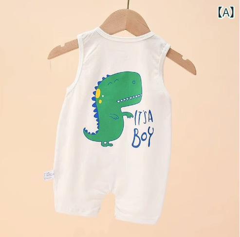 ロンパース ベビー服 男の子 女の子 夏 薄手 かわいい アニマル柄 ノースリーブ コットン 韓国風 幼児 普段着 外出着 部屋着 66cm 73cm 80cm 90cm