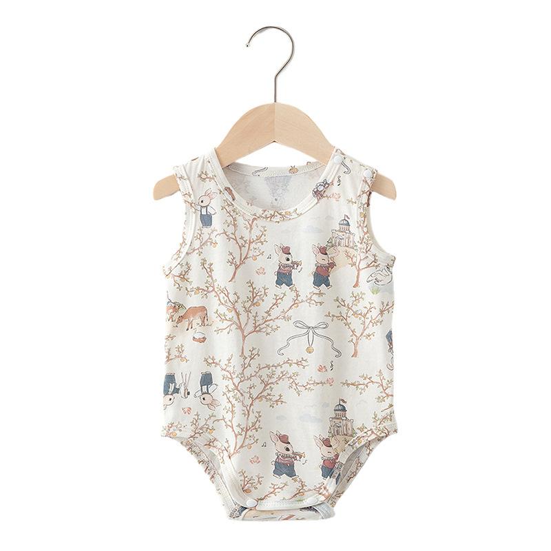 ベビー服 ロンパース 春夏 新生児 赤ちゃん ノースリーブ 綿100% 薄手 ハーネスタイプ 股下ボタン 66cm 73cm 80cm 90cm 100cm かわいい いちご柄 花柄(x2)