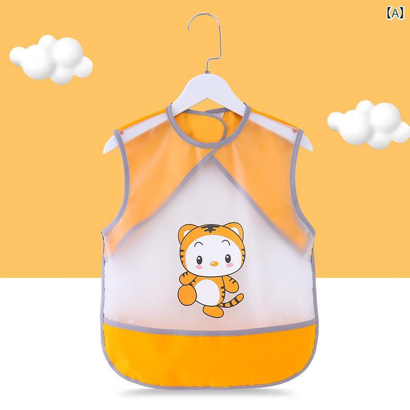 子供用エプロン ベビー 食事用エプロン 防水 撥水 ノースリーブ スタイ よだれかけ 男の子 女の子 幼児 かわいい アニマル柄 90 100 110cm