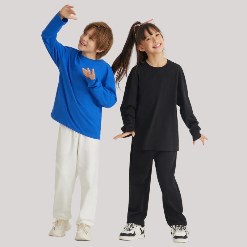 Tシャツ キッズ 男女兼用 子供服 長袖 カットソー コットン 無地 ヨーロッパ アメリカン レトロ ルーズ..