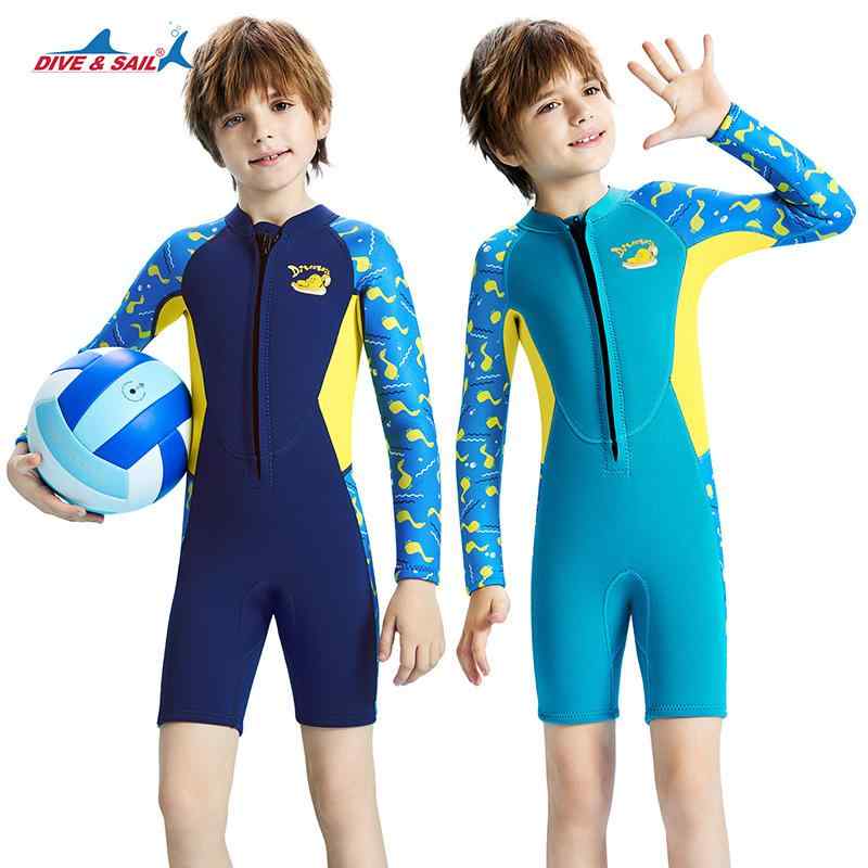 水着 子供用 潜水服 長袖 連体 保温 防寒 浮き輪 シュノーケリング サーフィン 短パン 海水浴 練習用 ..