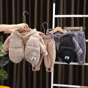 子供用 冬物 セットアップ 中綿入りベスト 裏起毛 男女兼用 冬 三点セット フード付き パンツ 80cm 90cm 100cm 110cm 120cm 130...