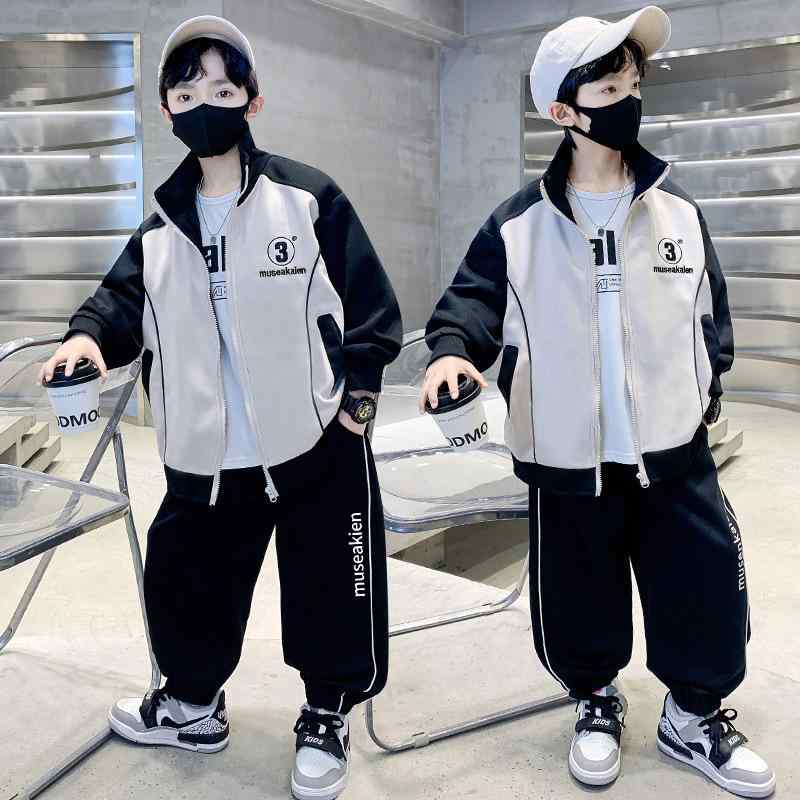 子供用セットアップ 春秋用ジャージ 上下セット 男の子 スポーツウェア 8歳以上 ブラック レッド 120cm..