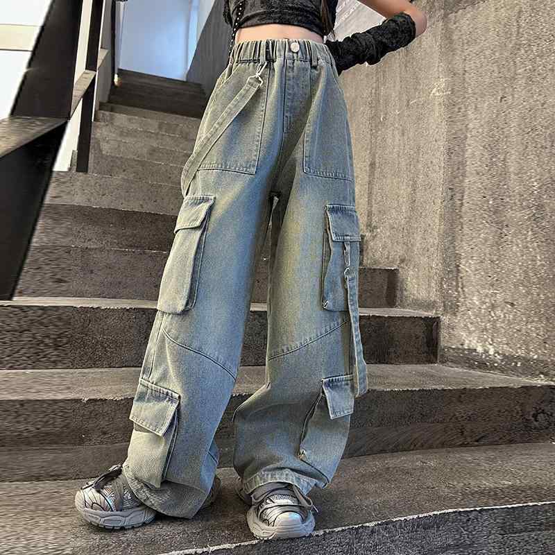 子供服 ジーンズ 女の子 裏起毛 パンツ 秋冬 ストレート ワイドレッグパンツ 140cm 150cm 160cm 170cm ..