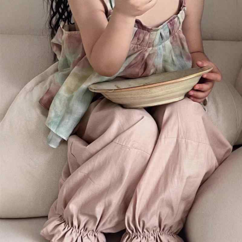 子供用パンツ ガールズ 女の子 全綿 コットン100％ 9分丈パンツ フリル付き ピンク系 90cm 100cm 110cm..