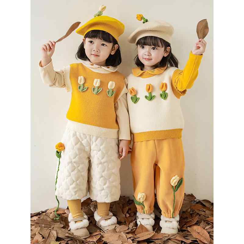 子供服 パンツ 女の子 裾絞りパンツ 裏起毛 厚手 冬 伸縮性 ウエストゴム 普段使い ガールズ ズボン ボ..