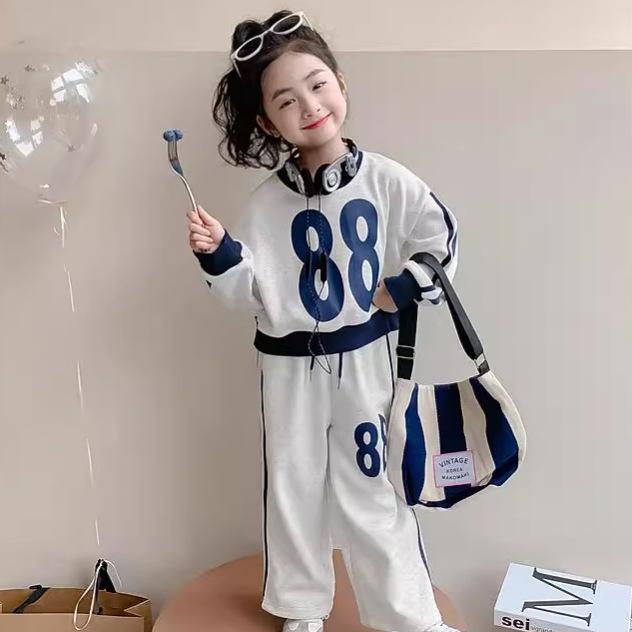 子供用スウェットセットアップ ガールズ 秋物 上下セット 長袖 長ズボン 綿混 ストライプ 無地 かわい..