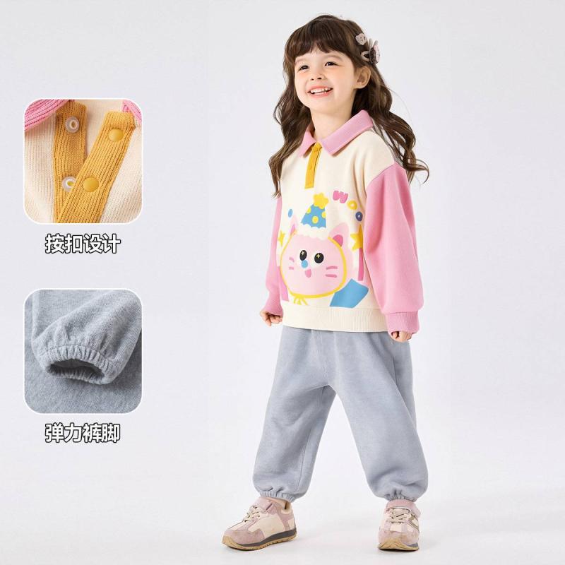 子供用ポロシャツ &amp; パンツ セットアップ 秋物 ベビー服 長袖 ガールズ 上下2点セット 綿100％ ピ..