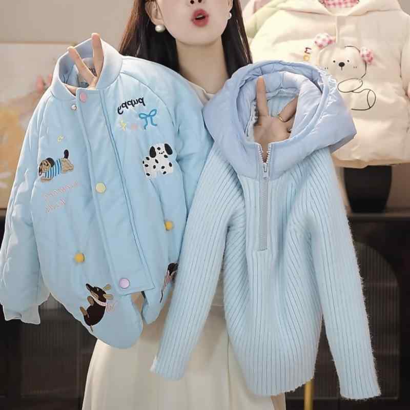 子供用セットアップ ガールズ 秋冬 裏起毛 ジャケット デニムパンツ ニットセーター 3点セット かわいい 女の子 普段着