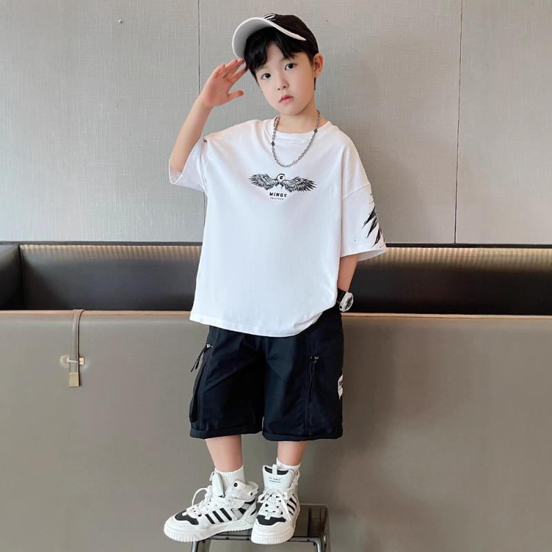 子供用セットアップ キッズ 夏服 男の子 半袖 短パン 上下 2点セット 薄手 通園 通学 普段着 ブラック ..