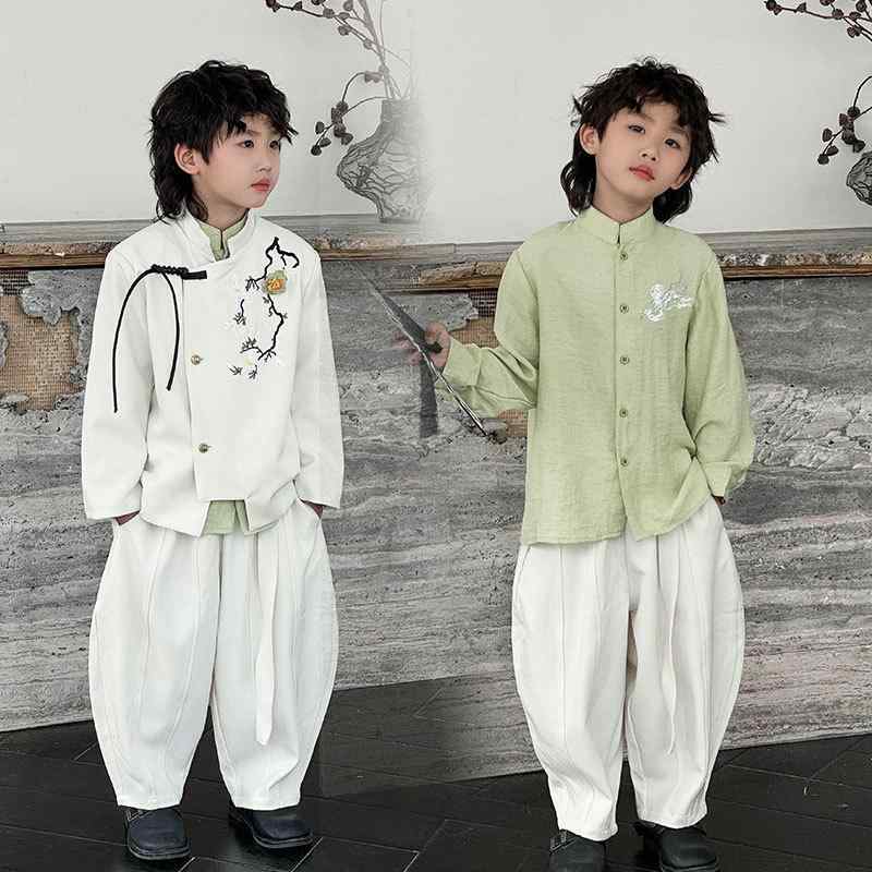 子供用セットアップ チャイナ風 ジャケット &amp; パンツ 上下セット 春秋 男の子 中華風 立ち襟 ポリ..