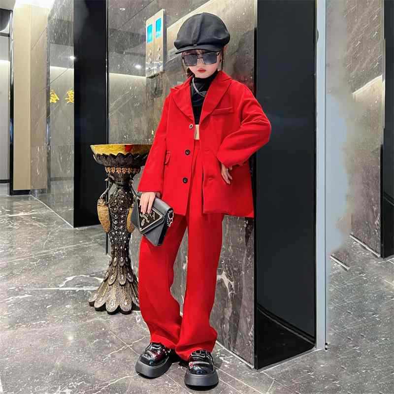 子供用スーツ パンツスーツ 女の子 春秋 無地 ジャケット パンツ 2点セット フォーマル カジュアル 普段着 発表会 舞台衣装 120cm 130cm 140cm 150cm 160cm 170cm