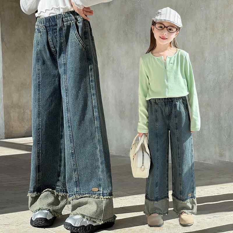 パンツ 女の子 子供服 デニムパンツ 親子 拼接 ストレートパンツ カジュアルパンツ B類 コットン 春秋 ..