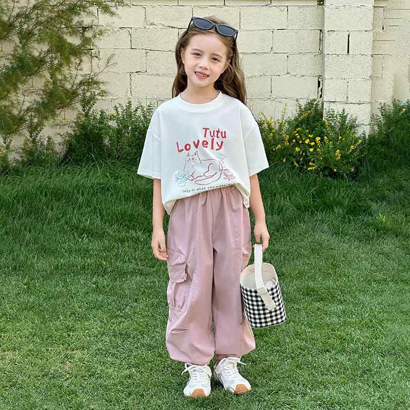 子供服 パンツ 女の子 カジュアルパンツ 女児 ロングパンツ ポリエステル 薄手 杏色 ピンク系 100cm 11..