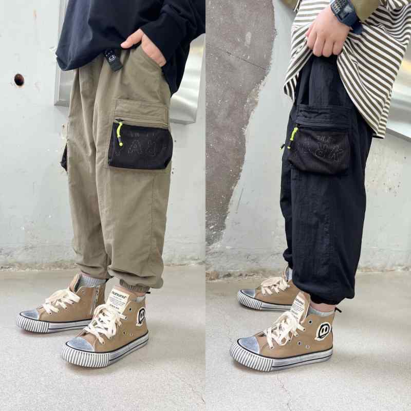 キッズ パンツ 速乾パンツ ジャージパンツ スポーツパンツ 多ポケット付き ポリエステル ブラック 黒 1..