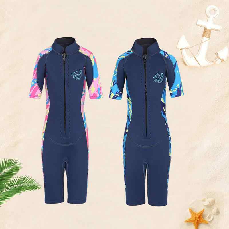 水着 子供用 半袖ショートパンツ ワンピース ネオプレン製 ダイビングスーツ 保温性 日焼け止め 浮潜 サーフィン ピンク系 ブルー BDX2511