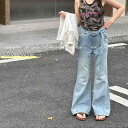 子供服 デニムパンツ 女の子 春物 ジーンズ ワイドレッグパンツ 8歳以上 140cm以上 キッズ ガールズ 綿 裾フレアパンツ ブルージーンズ(x6)