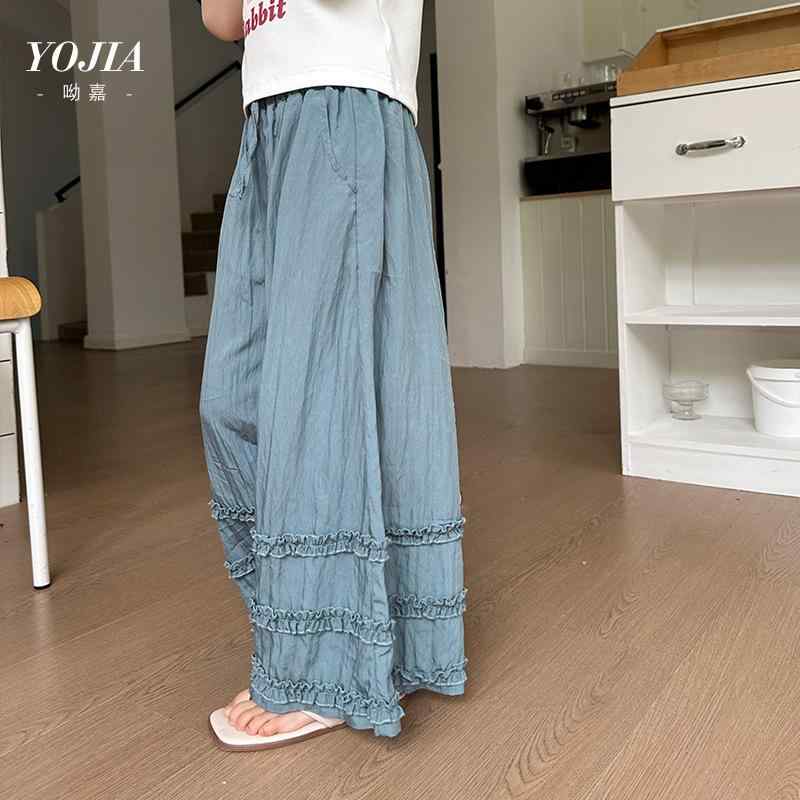 子供服 パンツ 女の子供 ワイドレッグパンツ 蚊除けパンツ ポリエステル 繊維 高腰 長ズボン ブル— 110..