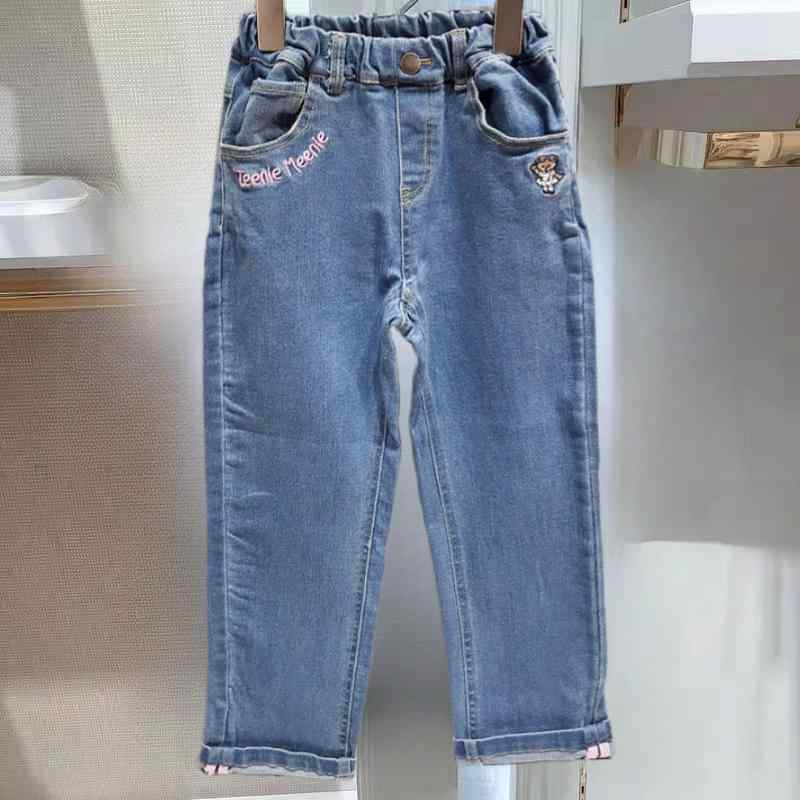 子供服ジーンズ ガールズデニムパンツ ロングパンツ 春秋 中小童 女児 80%綿 伸縮性 ウエストゴム 普段着 通園 通学 110cm 120cm 130cm 140cm 150cm 160cm